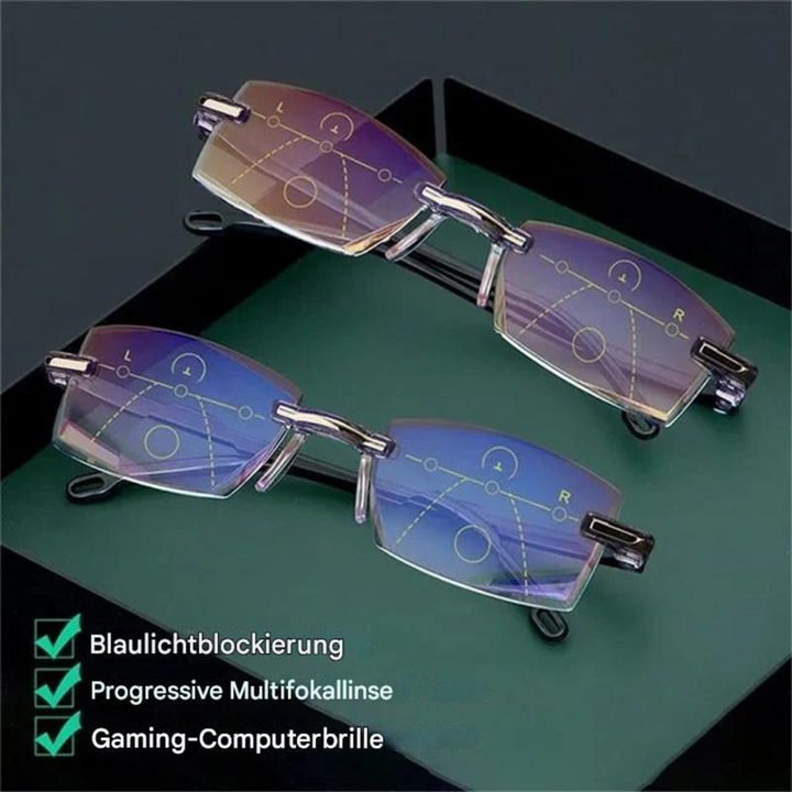 Unisex Blaulichtfilterbrille mit Multifokalgläsern für entspanntes Sehen bei Computerarbeit & Lesen.