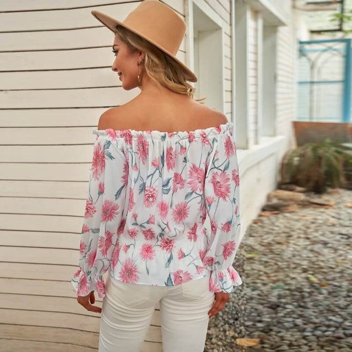 Casual leichte Damen Chiffon Bluse Elvira, geblümt, mit Rüschenärmeln, lockerer Schnitt, Sommer-Look.