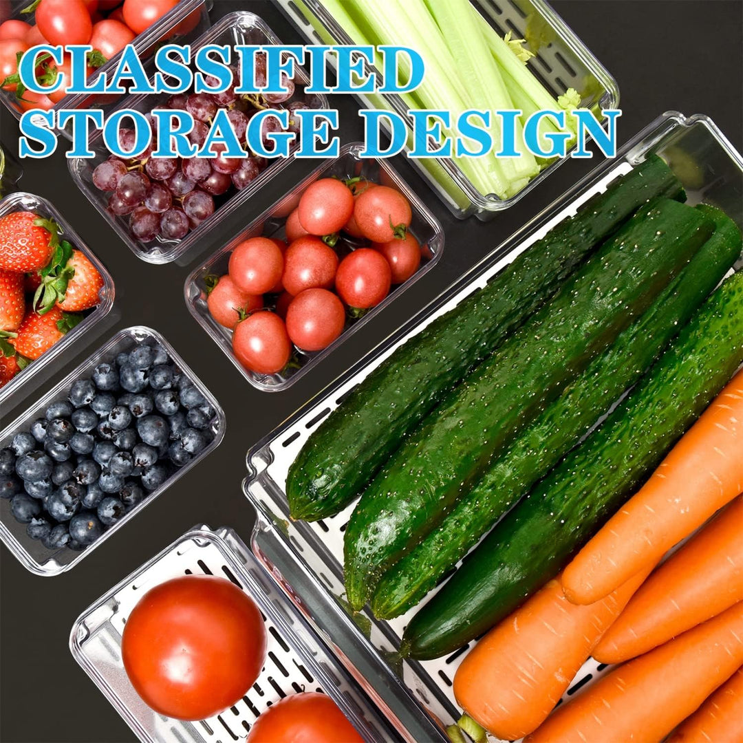 Stapelbare Kühlschrank-Behälter für frische Lebensmittel. BPA-freier Organizer für mehr Ordnung in Ihrer Küche.