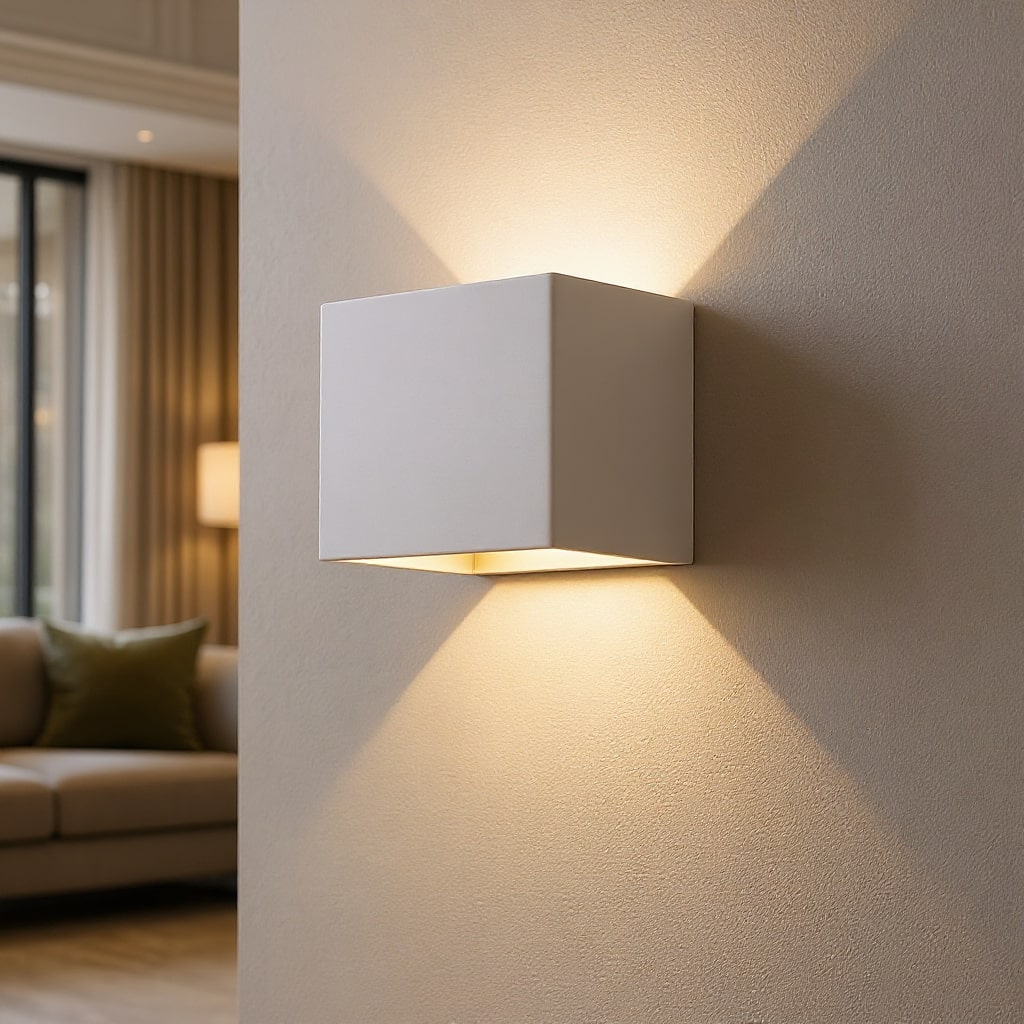 Moderne kabellose LED Wandleuchte mit Bewegungssensor, batteriebetrieben, ideal für Flur oder Wohnzimmer.