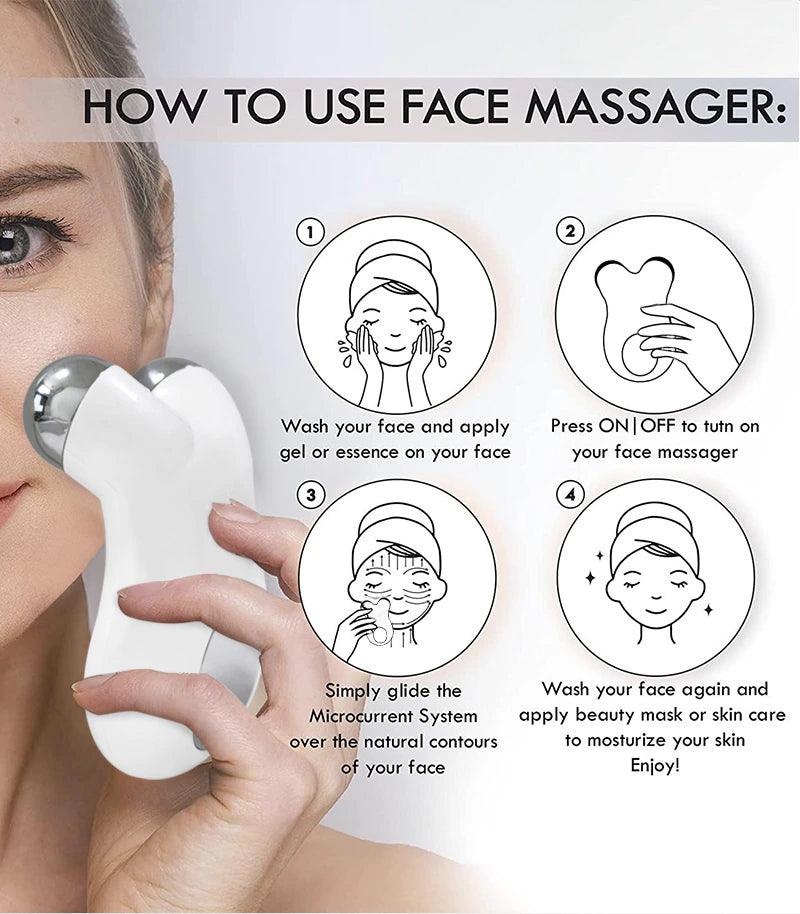 Ergonomischer Mikrostrom-Gesichtsmassager für einfache und effektive Anti-Aging-Pflege.