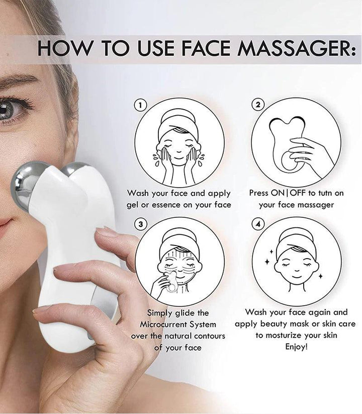 Ergonomischer Mikrostrom-Gesichtsmassager für einfache und effektive Anti-Aging-Pflege.