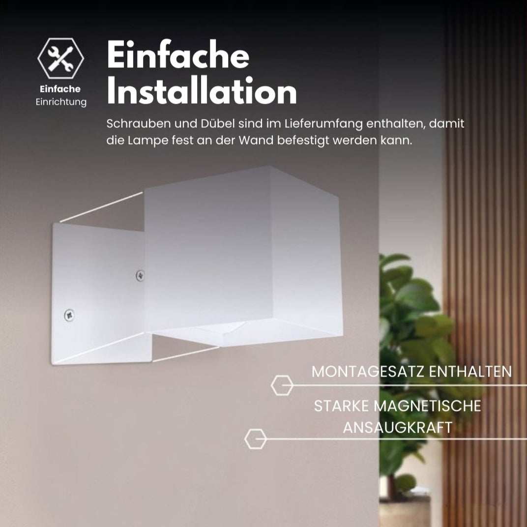 Vielseitige kabellose LED Wandleuchte für Innen & Außen, mit Akku und dimmbarer Funktion.
