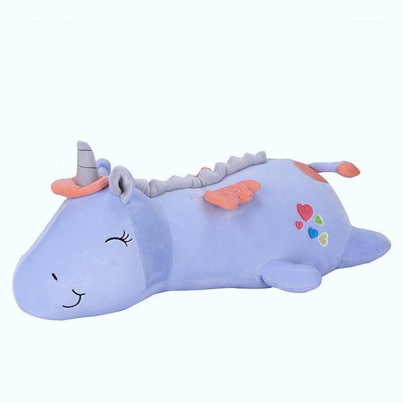 Kuscheliges LED-Einhorn, das mit sanftem Licht das Kinderzimmer erhellt. Ideales Plüsch-Tier und Nachtlicht.