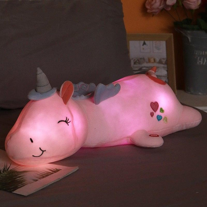 Leuchtendes Plüsch-Einhorn mit sanftem LED-Licht, perfekt als Nachtlicht für Kinder. Kuscheltier Glowie.