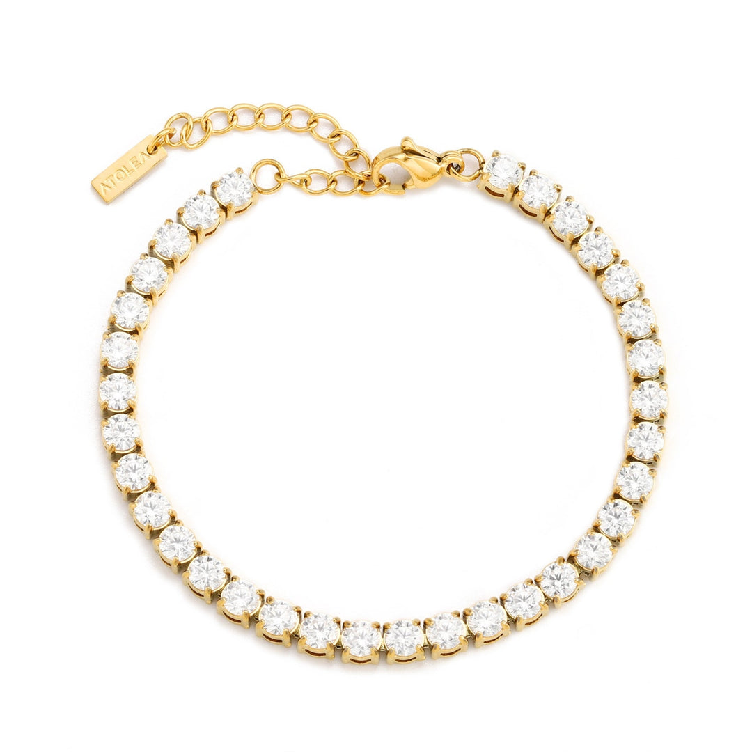 Hochwertiges, wasserfestes Goldarmband für Damen. Verstellbares Tennisarmband mit glänzenden Zirkonsteinen.