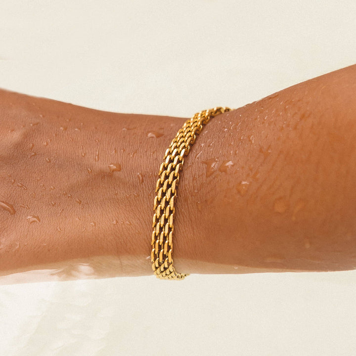 Damen Flechtarmband Gold & Silber, wasserfestes Edelstahlschmuck, hypoallergen und verstellbar.