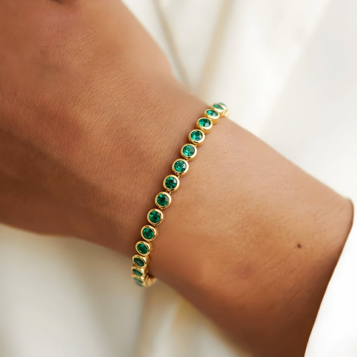 Verstellbares Damen Tennis Armband, Zirkon, in Gold oder Grün. Alltagstauglicher Edelstahlschmuck.