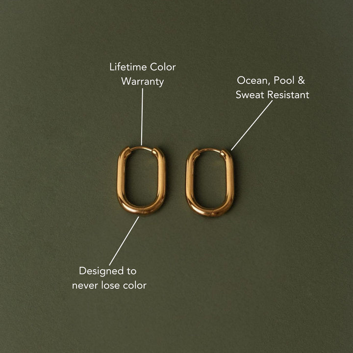 Moderne ovale Gold Creolen für Damen, wasserdicht & hypoallergen, zeitloser Edelstahlschmuck für den Alltag.