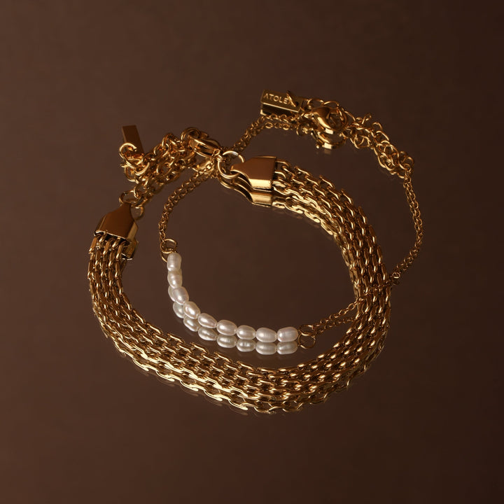 Vielseitiges Gold-Silber Flechtarmband, Damen, wasserfestes Material, elegantes modisches Accessoire.