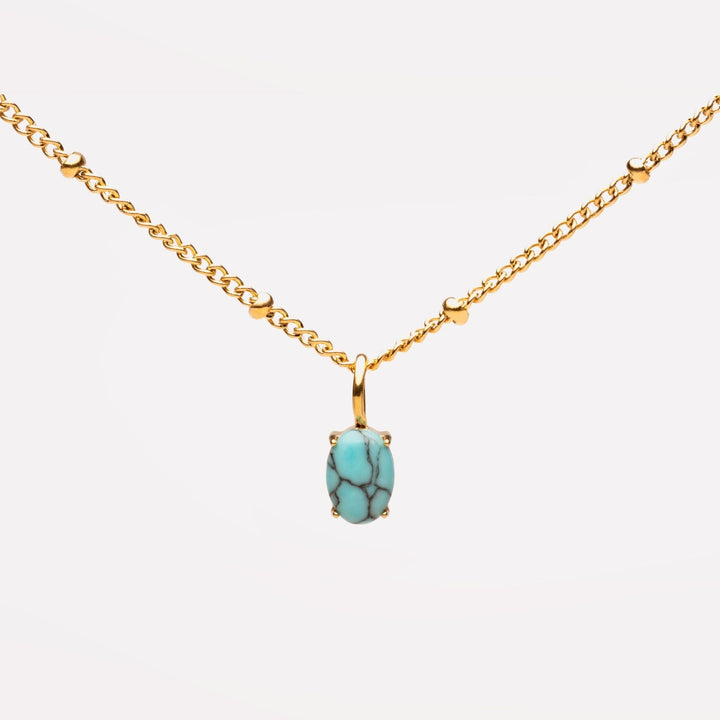 Damen Gold Halskette mit Türkis-Anhänger & Perlenkette aus wasserfestem Edelstahl, elegant.