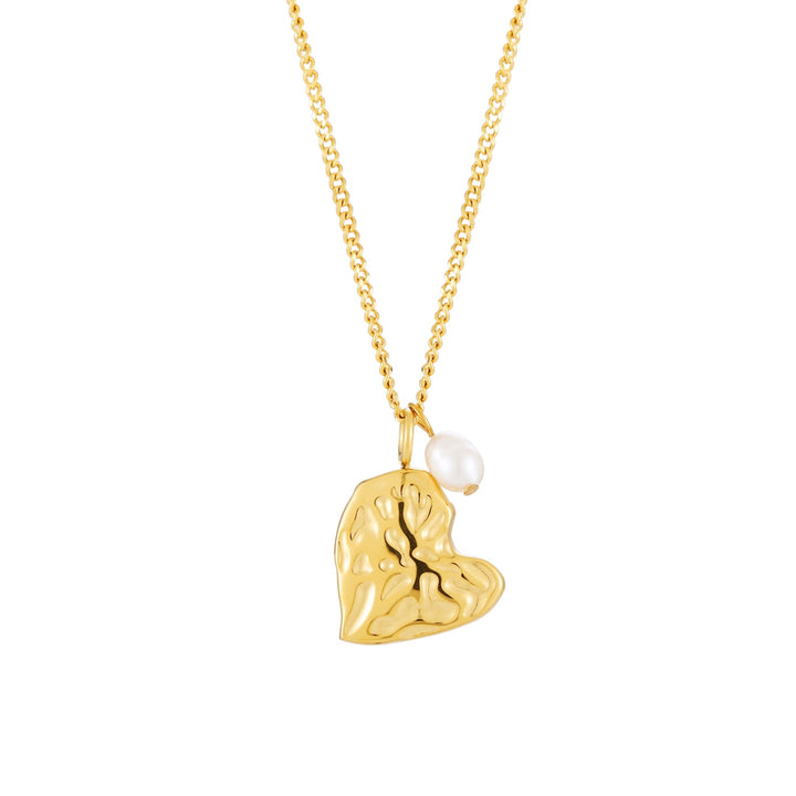 Silberne Edelstahl Halskette für Damen mit Herz-Anhänger, Süßwasserperle. Eleganter Schmuck.