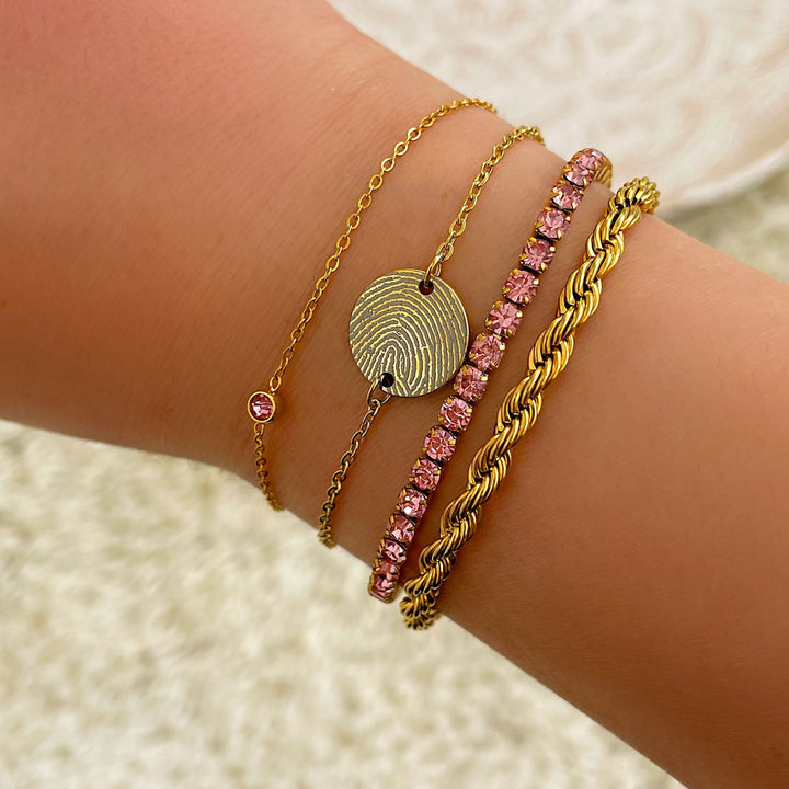 Glänzendes Geburtsstein-Armband für Damen, runder Edelstein, vergoldet auf Sterling Silber, edel.