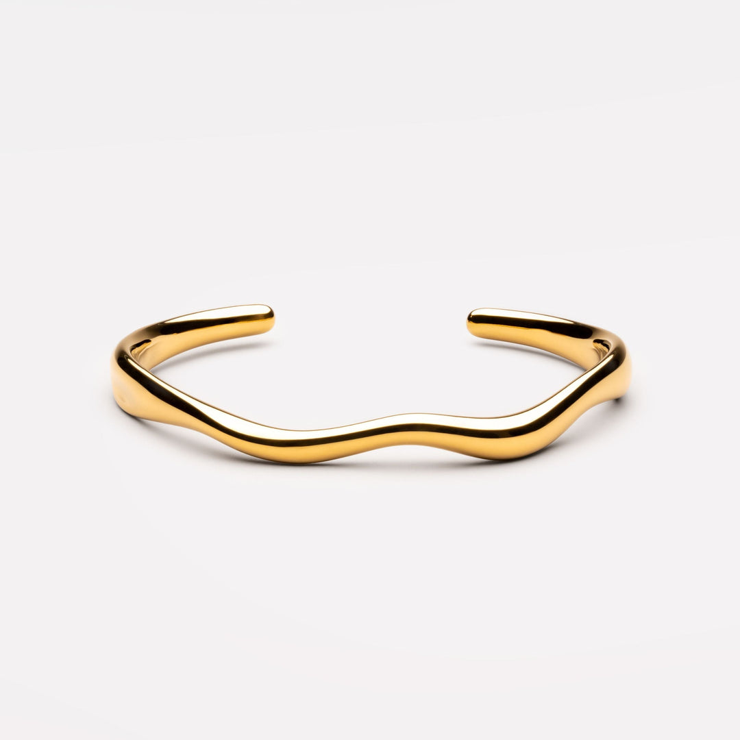 Silberner Damenarmreif mit Wellen-Design, offener Edelstahl-Schmuck, wasserfest.
