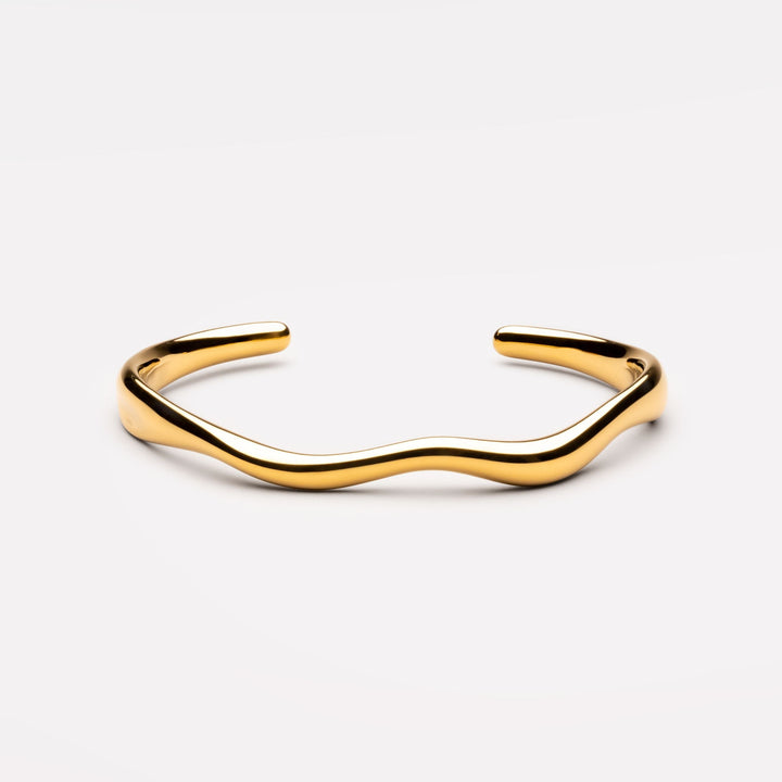 Silberner Damenarmreif mit Wellen-Design, offener Edelstahl-Schmuck, wasserfest.