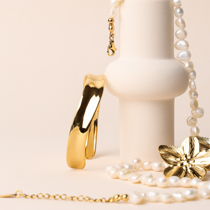 Damen Statement Armreif Gold/Silber, wasserdicht, hypoallergen, langlebig, minimalistisch.