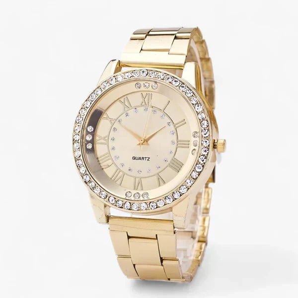 Elegante Damenuhr mit funkelndem Diamanten-Zifferblatt. Zeitlose, luxuriöse Damenschmuckuhr für modebewusste Frauen.