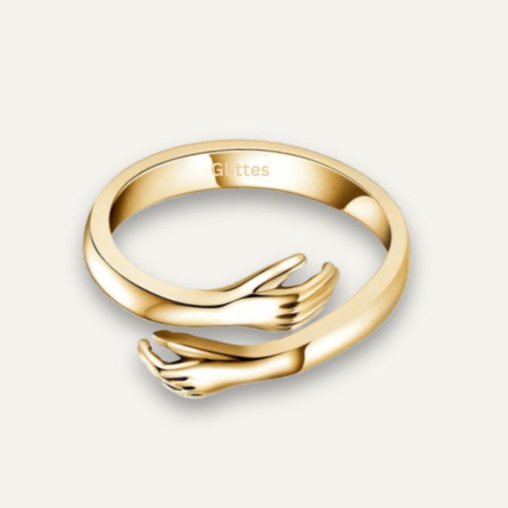 Goldener Damen Umarmungsring, ein stilvolles Symbol für Verbundenheit und Zuneigung. Ideales Schmuckgeschenk.