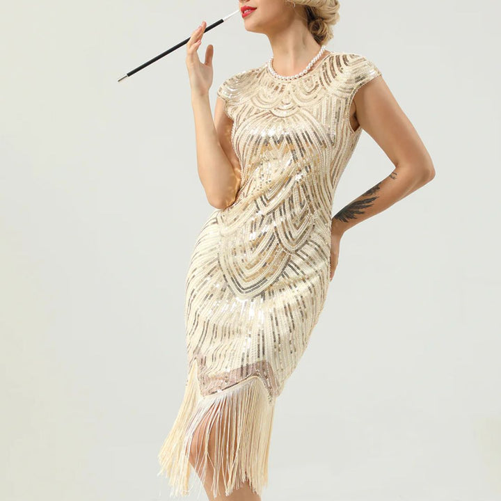 Funkelndes Retro Flapper Glitzerkleid für Damen. Perfektes Partykleid im Stil der Zwanzigerjahre.