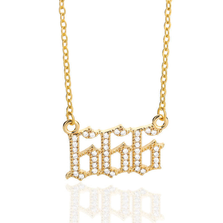 Schmuck-Geschenkidee: Damen-Halskette mit glitzernder Zirkonia-Engelszahl, rechteckiger Form.