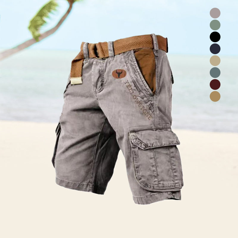 Herren Cargo-Shorts beige für Sommer & Freizeit. Robuste kurze Hose mit praktischen Seitentaschen.