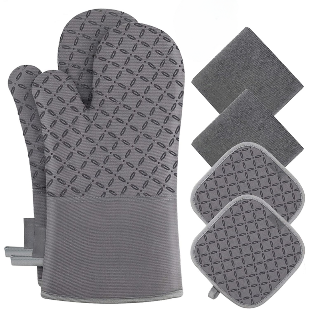 Hitzebeständiges 6-teiliges Ofenhandschuh- & Topflappen-Set für sicheres Kochen & Backen.
