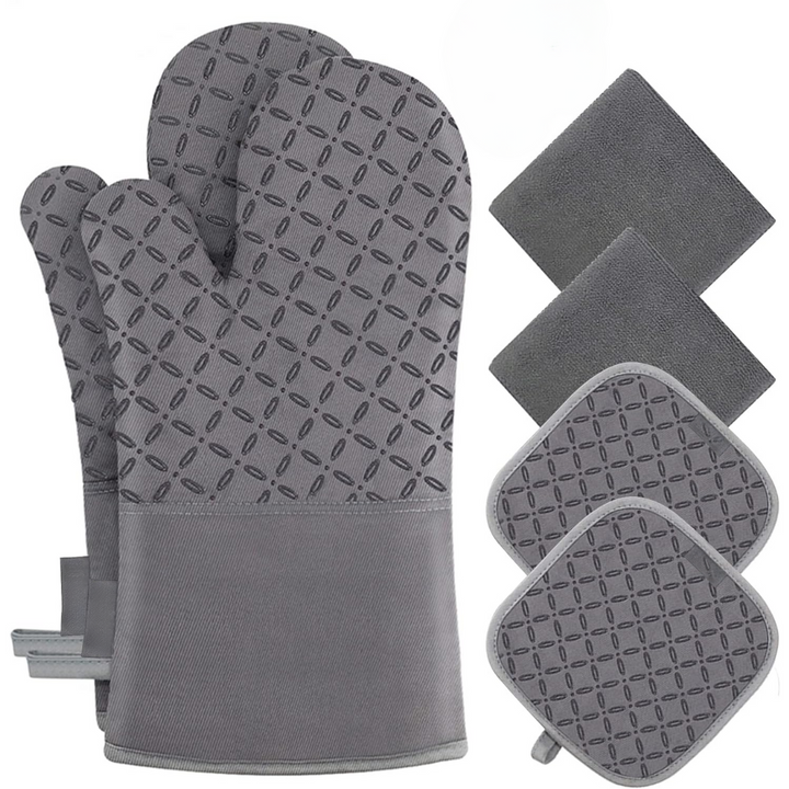 Hitzebeständiges 6-teiliges Ofenhandschuh- & Topflappen-Set für sicheres Kochen & Backen.