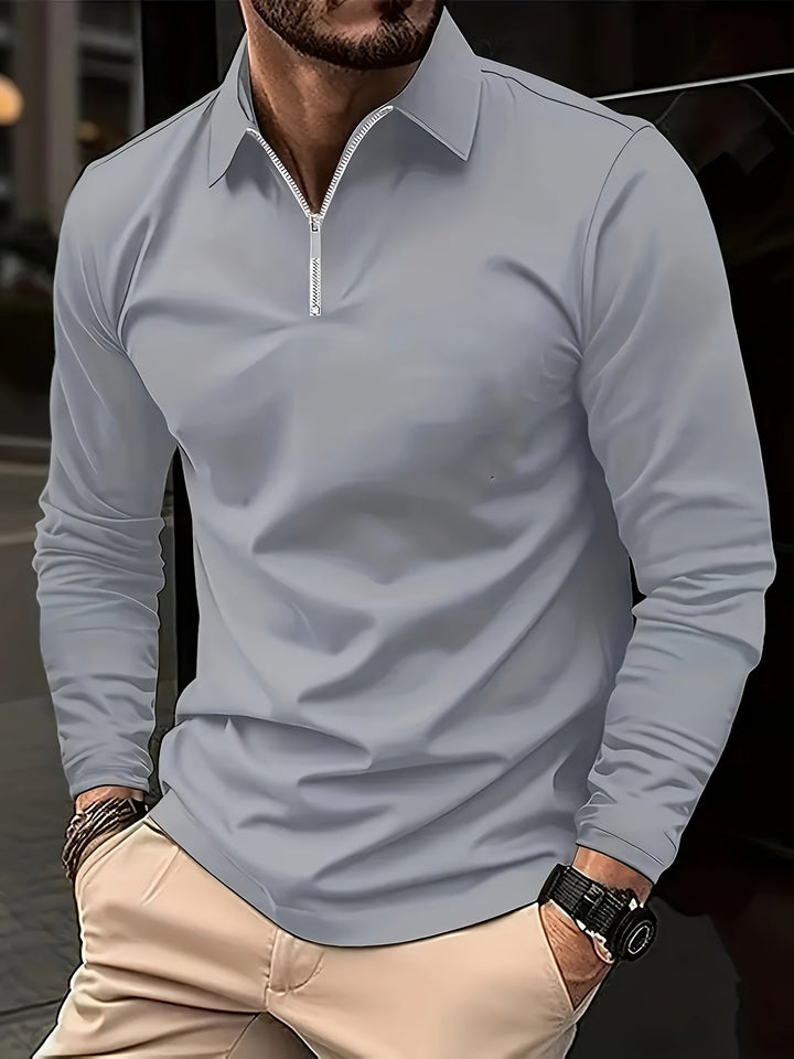 Herren Langarmshirt mit Reißverschluss, vielseitiges Oberteil für Freizeit & Smart Casual Look.
