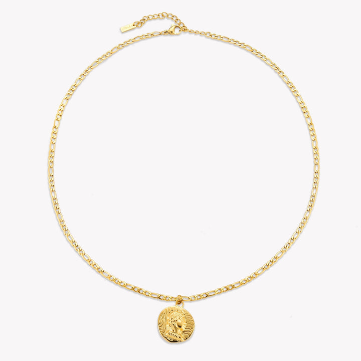 Robuste goldene Medaillonkette aus Edelstahl. Wasserdichter und hypoallergener Damenschmuck.