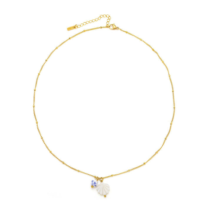 Wunderschöne Damen Halskette: Perlmutt Muschel, Keramikperle, haltbarer Edelstahl. Maritimer Schmuck.