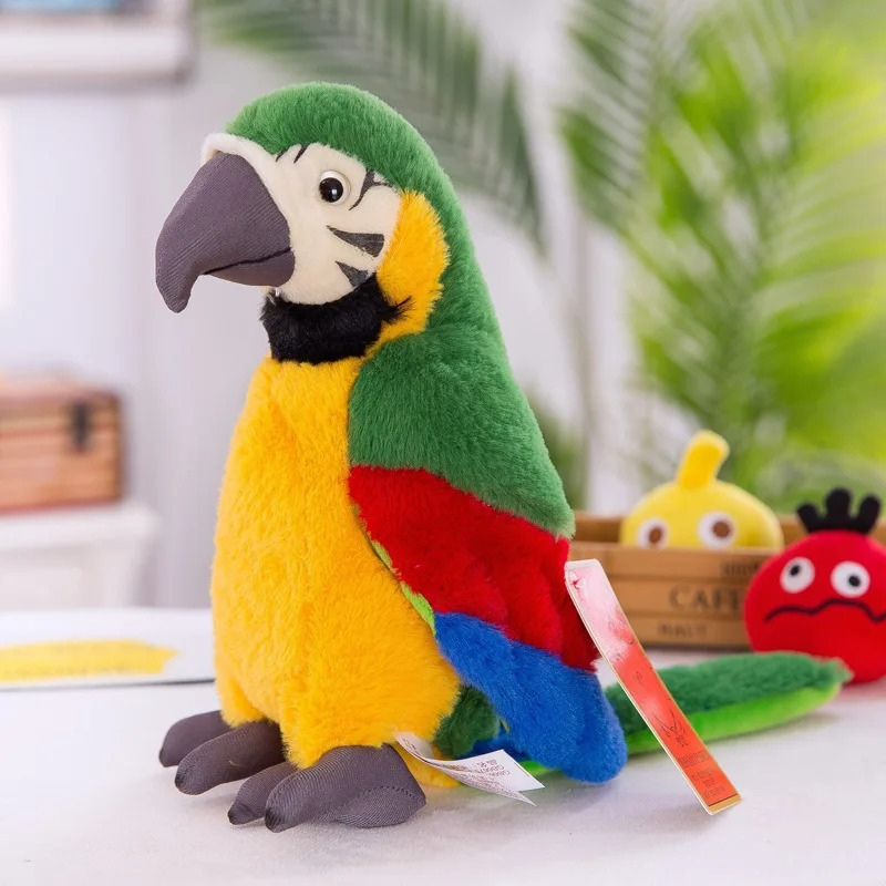 Bunter interaktiver Plüschpapagei Squawkie. Lernspielzeug, das spricht. Perfektes Kinderspielzeug für Spaß.