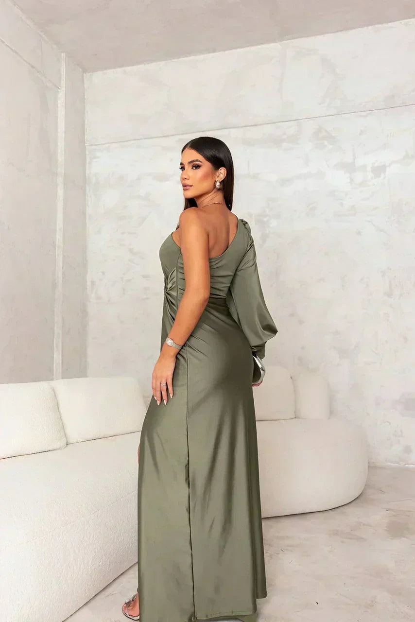 Elegantes Damen One-Shoulder Maxikleid, lang & figurbetont, perfekt für festliche Anlässe.