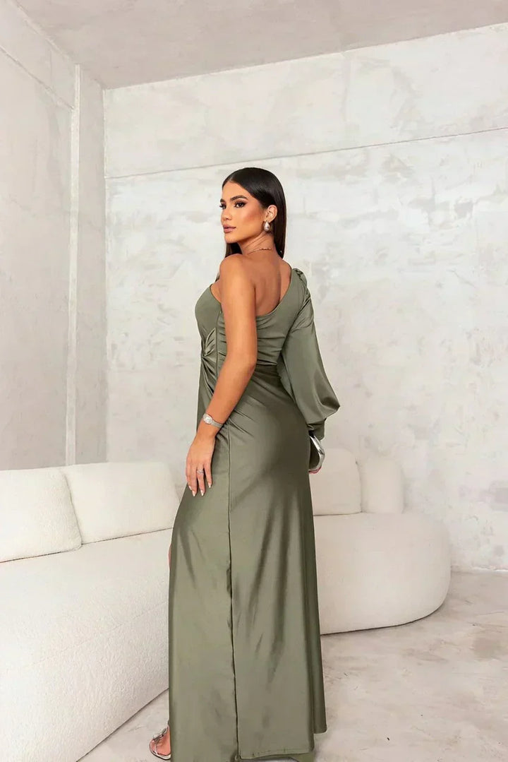 Elegantes Damen One-Shoulder Maxikleid, lang & figurbetont, perfekt für festliche Anlässe.