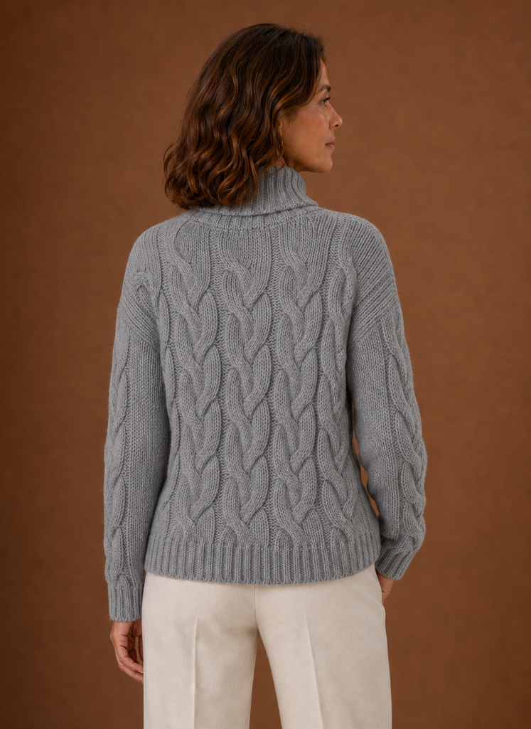 Stilvoller Langarm Zopfmuster Pullover für Damen, ideal für den Alltag im Winter. Gemütlich & chic.