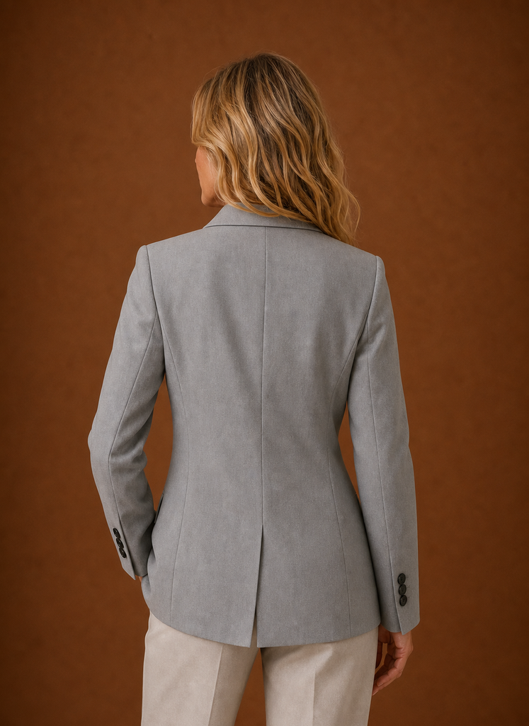 Schlanker Damen Longline-Blazer, vielseitig kombinierbar für Herbst- & Wintermode.