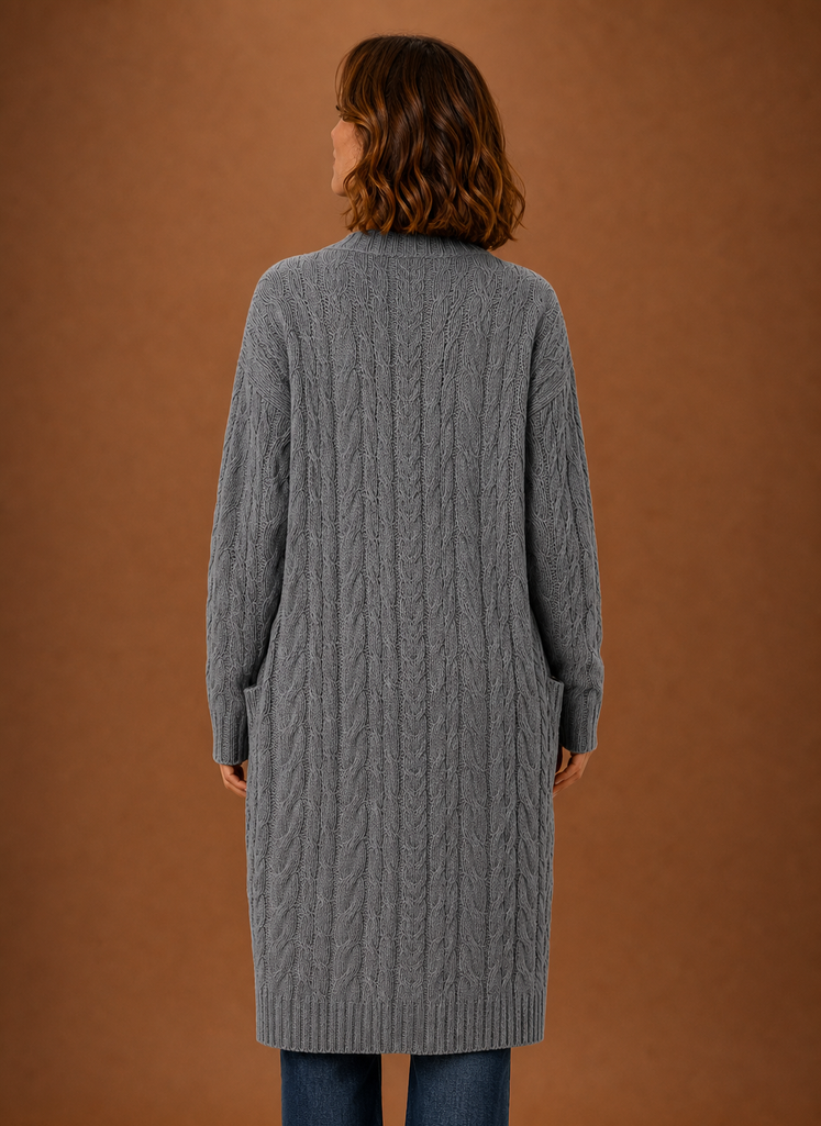 Extra warme Damen Kapuzen-Strickjacke, lang, ideal für kühle Herbst- und Wintertage.