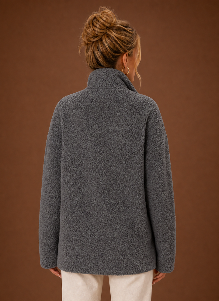 Winterliche Damen Sherpa-Zipperjacke. Extra warm & gemütlich. Ideal für kalte Wintermode.