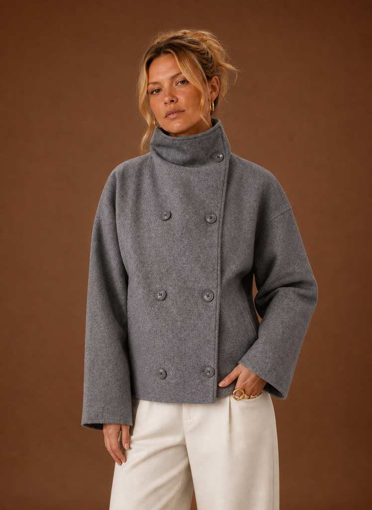 Stilvolle schwarze Damen Übergangsjacke mit Stehkragen, tailliert geschnitten für Frühling & Herbst.