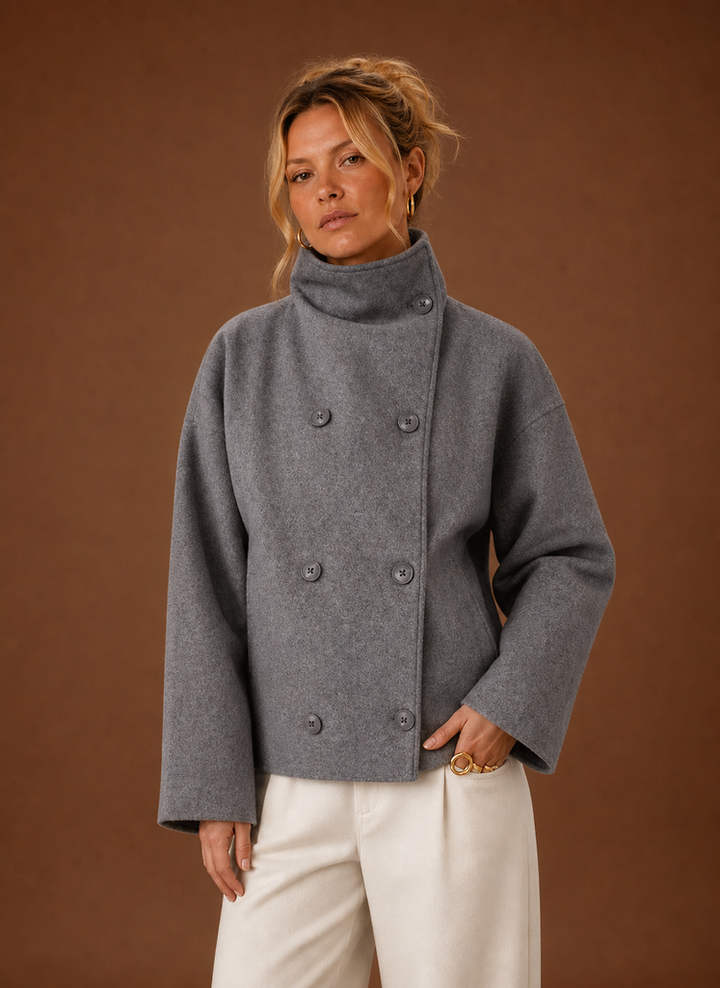 Stilvolle schwarze Damen Übergangsjacke mit Stehkragen, tailliert geschnitten für Frühling & Herbst.