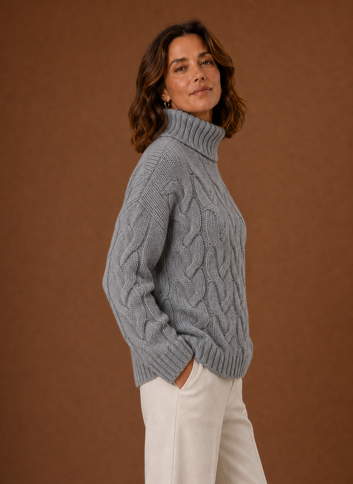 Vielseitiger Damen Zopfmuster Pullover, kombinierbar für Business & Freizeit. Warme Winterkleidung.