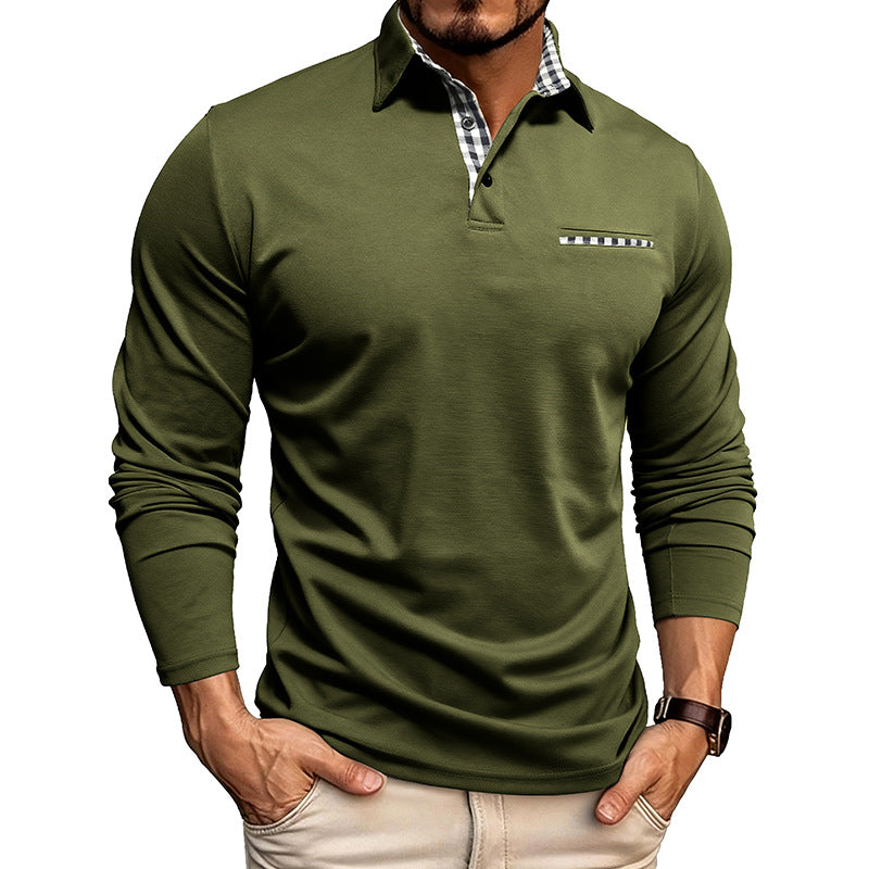 Herren Langarm-Polohemd in klassischem Stil. Elegantes Baumwollmix-Polo für Smart Casual und entspannte Frühlings-Outfits.