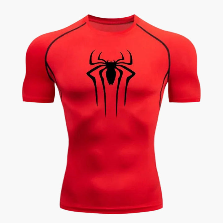 Rückansicht des Herren Kompressionsshirts mit Spinnen-Design. Sportliches Funktionsshirt für Workout, Gym & Laufen.