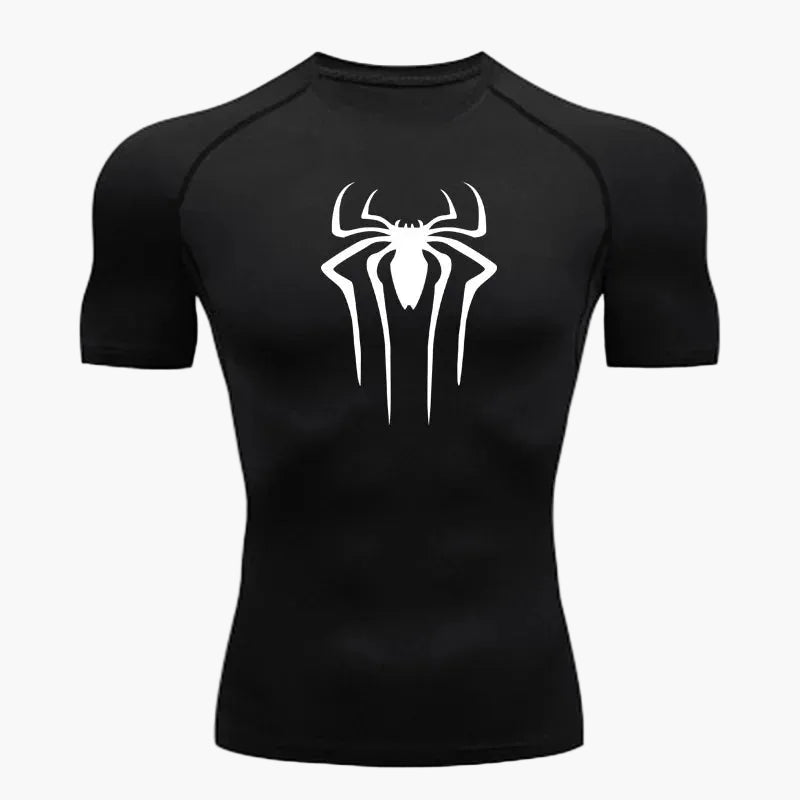 Enganliegendes Herren Kompressionsshirt Spinnen-Design. Ideal für Gym, Workout, Laufen, Sport & Fitness.