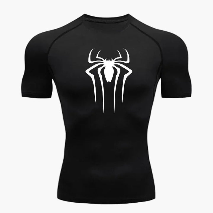 Enganliegendes Herren Kompressionsshirt Spinnen-Design. Ideal für Gym, Workout, Laufen, Sport & Fitness.