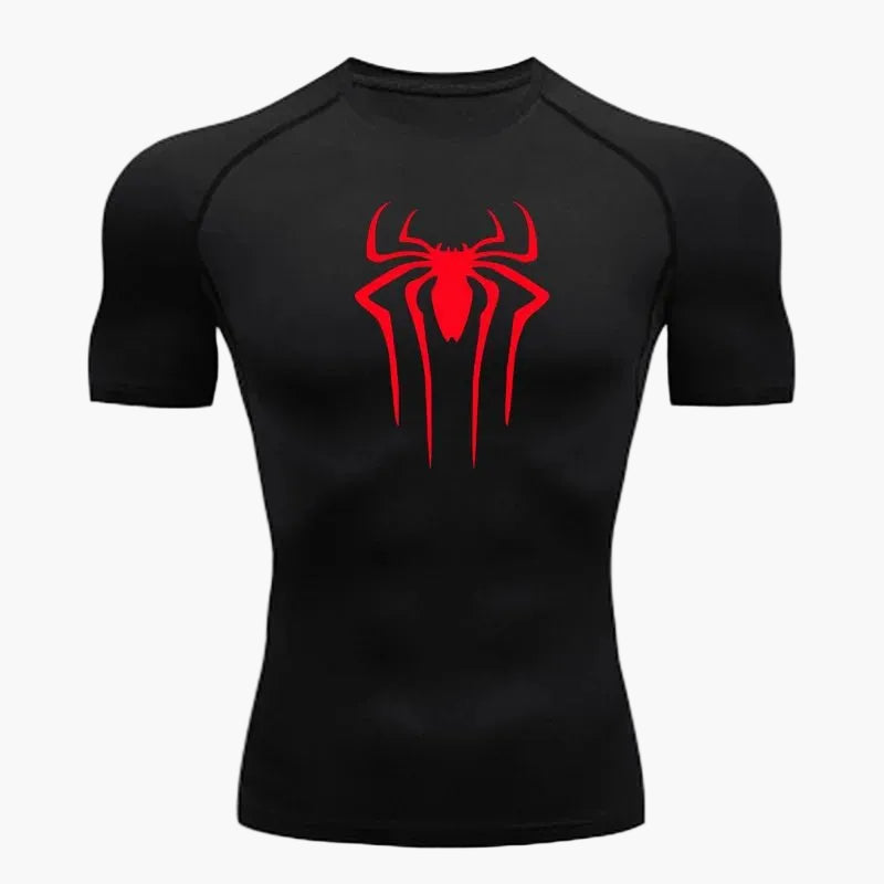 Performance Funktionsshirt Herren, enganliegend mit Spinnen-Design. Atmungsaktives Kompressionsshirt für Sport.