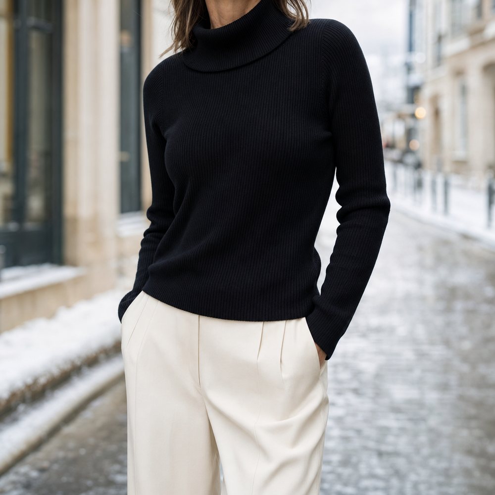 Bequemer, vielseitiger Damen Pullover Harlow mit Rollkragen. Warmer Langarm-Pullover, ideal für kalte Herbsttage.