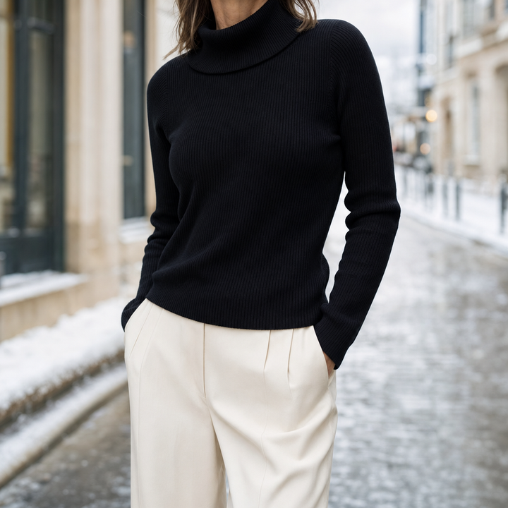 Bequemer, vielseitiger Damen Pullover Harlow mit Rollkragen. Warmer Langarm-Pullover, ideal für kalte Herbsttage.