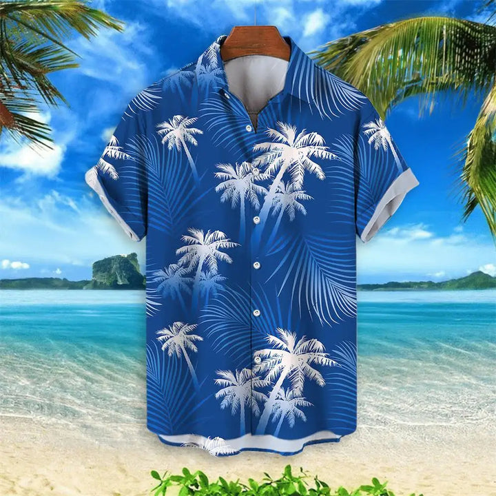 Rückenansicht des Herren Hawaiihemds Übergröße mit detailliertem Kranich Tierdruck, perfekt für Frühling.