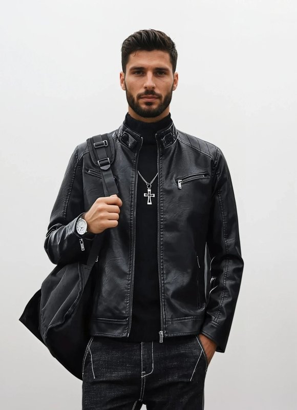 Hochwertige Herren Bikerjacke, schwarz, als Übergangsjacke für stilbewusste Outfits in der Stadt.