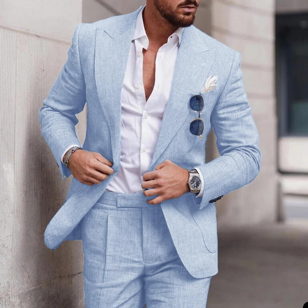 Eleganter Herren-Zweiteiler Caden für Strandhochzeit & festliche Anlässe. Leichter Sommeranzug für den Bräutigam.